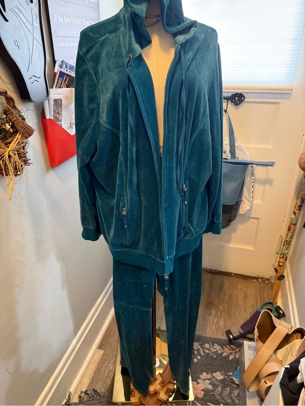 Y2K vintage Venezia Sport Teal Velour Hoodie Set